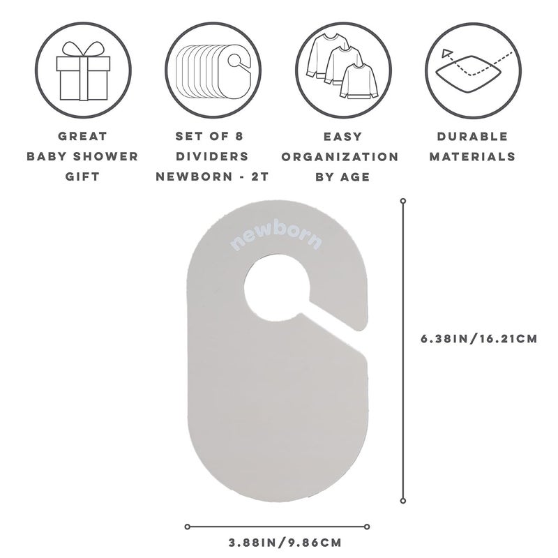 3 Sprouts Baby Closet Dividers 8-Piece Set Newborn to 2T - Double-Sided Organizer for Nursery Clothing Storage - Beige & Gray - Image 2