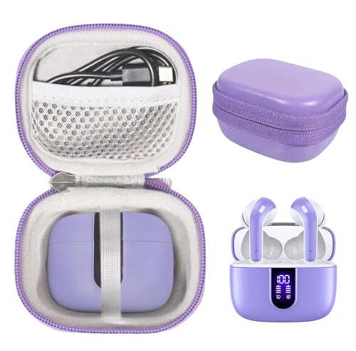 CaseSack Case for TAGRY X08 Bluetooth Headphones True Wireless Earbuds 60H, mesh Pocket for Charge Cable (Purple) - Image 1