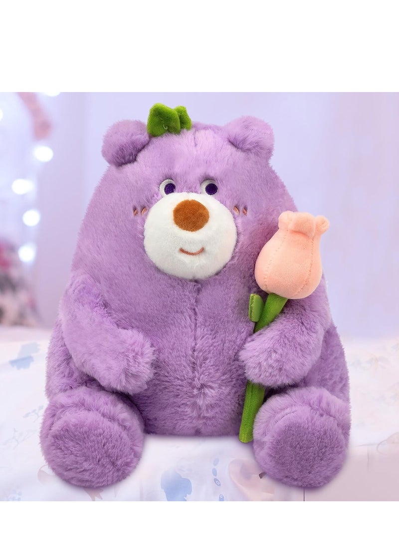 SYOSI Teddy Bear Stuffed Animal with Tulips Adorable Cute Soft Purple Plush Toy for Lover Valentine's Day Gift Girlfriend Kids Wedding Decoration 25cm  - Image 1