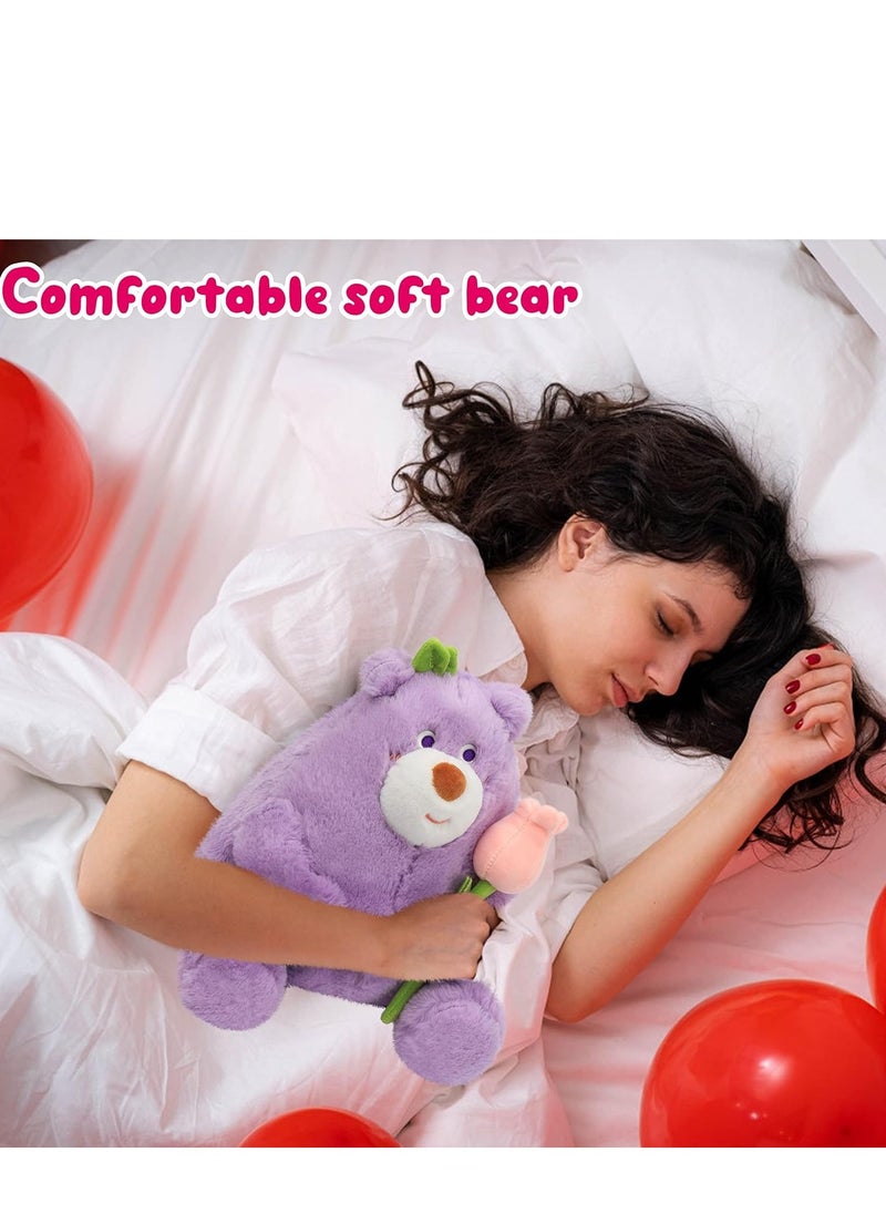 SYOSI Teddy Bear Stuffed Animal with Tulips Adorable Cute Soft Purple Plush Toy for Lover Valentine's Day Gift Girlfriend Kids Wedding Decoration 25cm  - Image 4