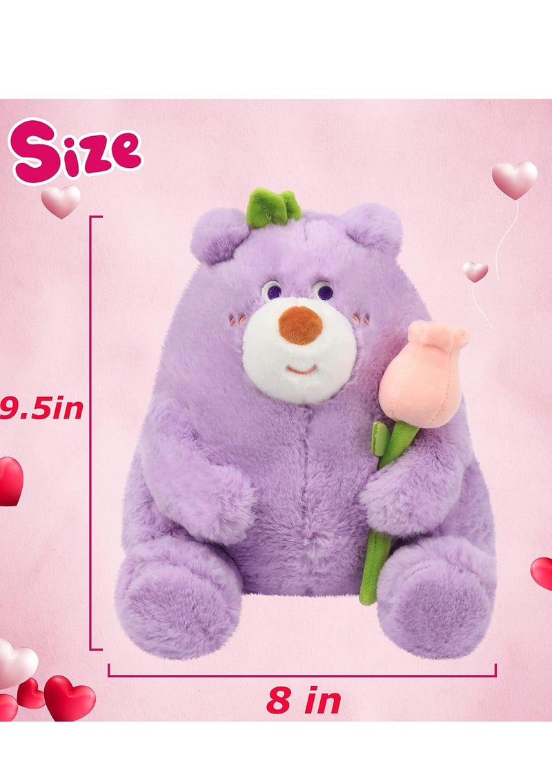 SYOSI Teddy Bear Stuffed Animal with Tulips Adorable Cute Soft Purple Plush Toy for Lover Valentine's Day Gift Girlfriend Kids Wedding Decoration 25cm  - Image 2