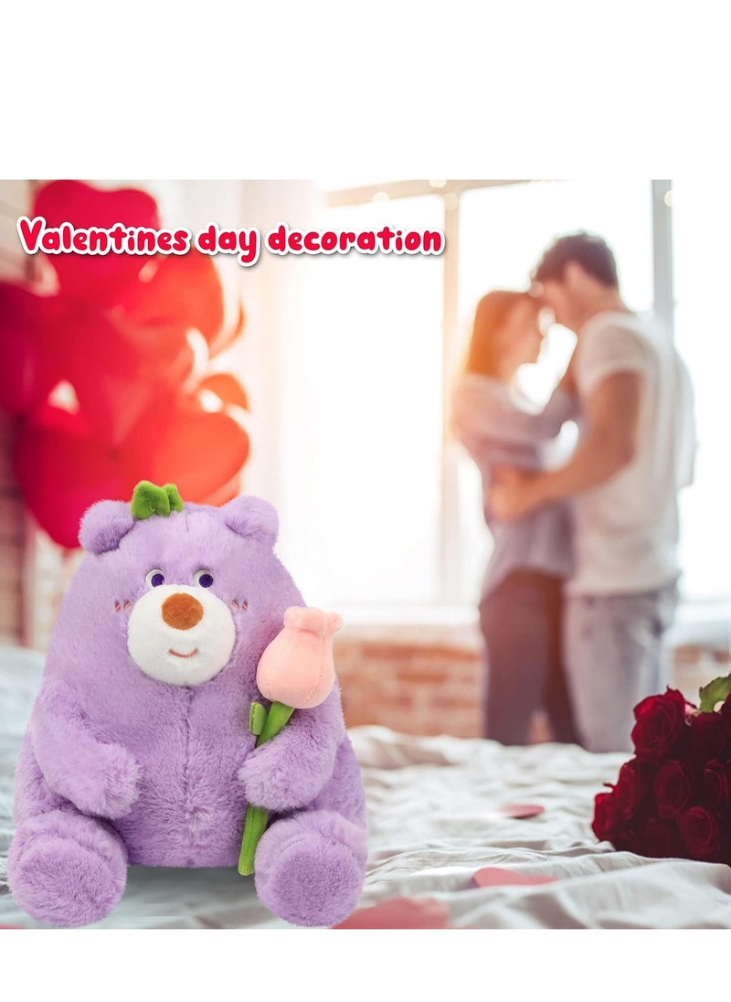 SYOSI Teddy Bear Stuffed Animal with Tulips Adorable Cute Soft Purple Plush Toy for Lover Valentine's Day Gift Girlfriend Kids Wedding Decoration 25cm  - Image 5