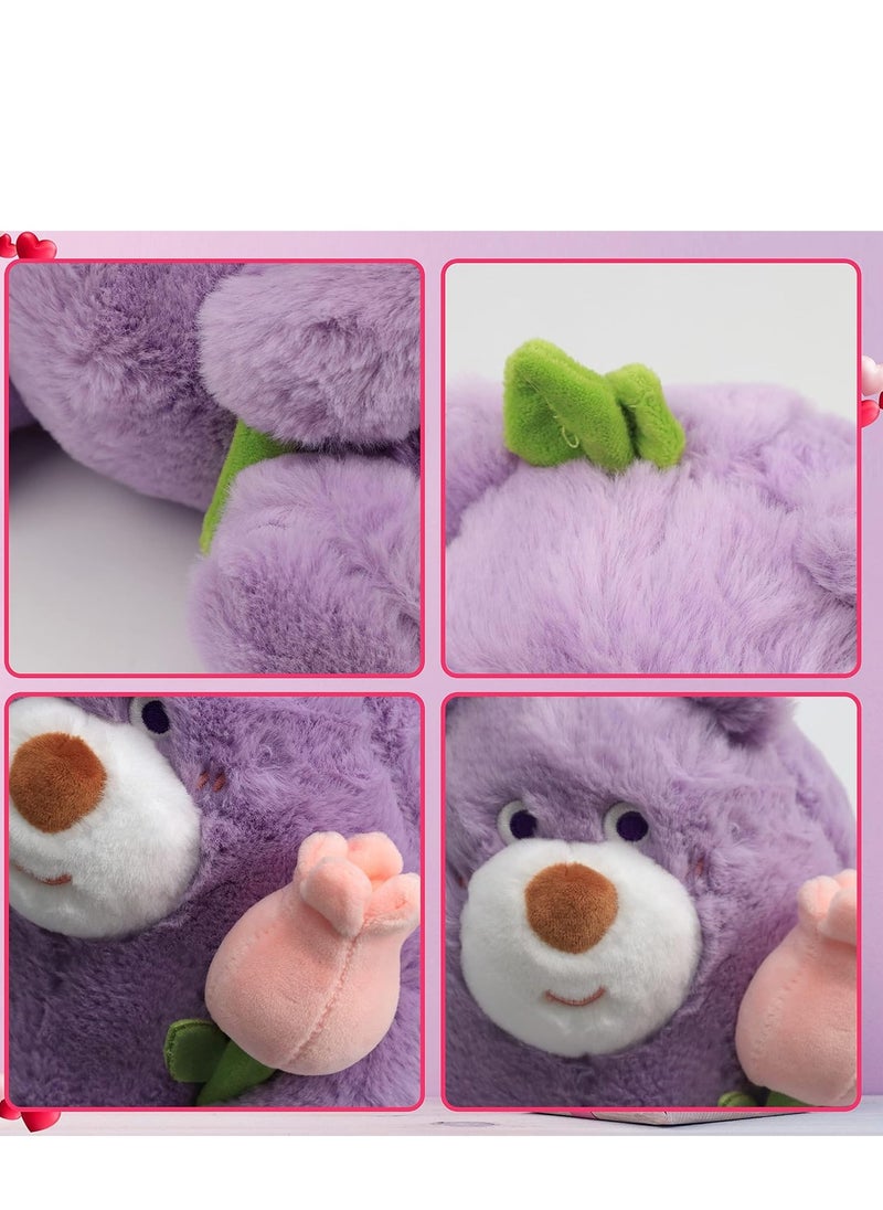 SYOSI Teddy Bear Stuffed Animal with Tulips Adorable Cute Soft Purple Plush Toy for Lover Valentine's Day Gift Girlfriend Kids Wedding Decoration 25cm  - Image 3