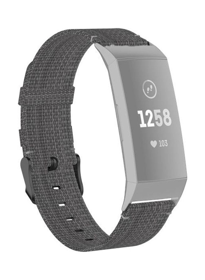 إسكدنيا Stainless Steel Head Grain Nylon Denim Replacement Strap Watchband For Fitbit Charge 4/3/3 SE Dark Gray - Image 1