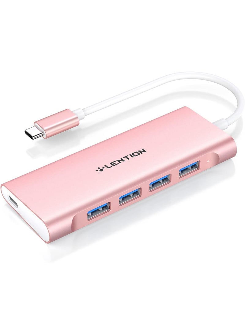 Lention LENTION USB C Hub with 4 USB 3.0 & Type C Charging Compatible 2023-2016 MacBook Pro, New Mac Air, New Surface, Chromebook, More, Stable Driver Certified Type C Multiport Adapter (CB-C31, Rose Gold)  - Image 3