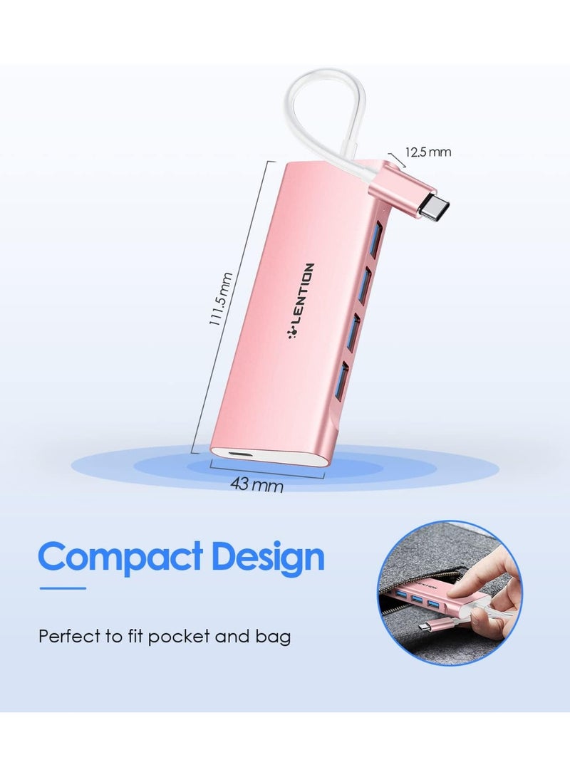 Lention LENTION USB C Hub with 4 USB 3.0 & Type C Charging Compatible 2023-2016 MacBook Pro, New Mac Air, New Surface, Chromebook, More, Stable Driver Certified Type C Multiport Adapter (CB-C31, Rose Gold)  - Image 2