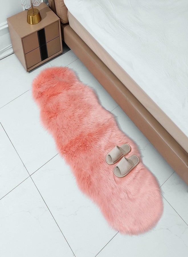 linmopm Faux Fur Rug Sheepskin Shag Fluffy Fuzzy Pink 2x6 ft Runner Rugs for Bedroom Bedside Bed Floor Living Room Plush High-Density Cushion Carpet Super Sofa Cover - Image 4
