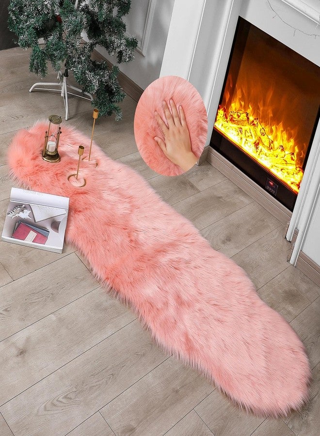 linmopm Faux Fur Rug Sheepskin Shag Fluffy Fuzzy Pink 2x6 ft Runner Rugs for Bedroom Bedside Bed Floor Living Room Plush High-Density Cushion Carpet Super Sofa Cover - Image 3