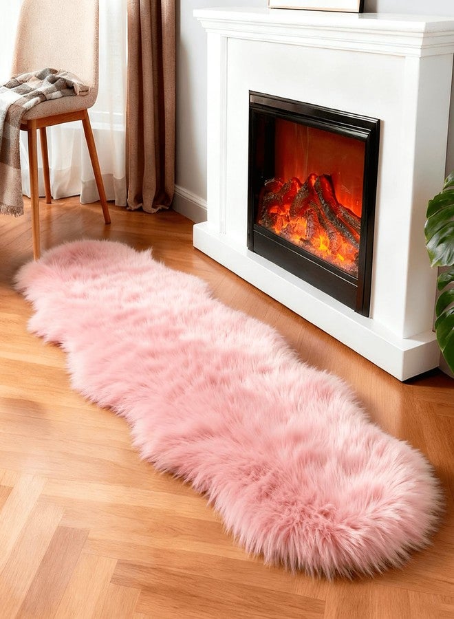 linmopm Faux Fur Rug Sheepskin Shag Fluffy Fuzzy Pink 2x6 ft Runner Rugs for Bedroom Bedside Bed Floor Living Room Plush High-Density Cushion Carpet Super Sofa Cover - Image 1