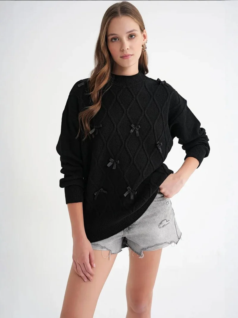 MixRay Mixray Bow Detailed Oversize Knit Sweater