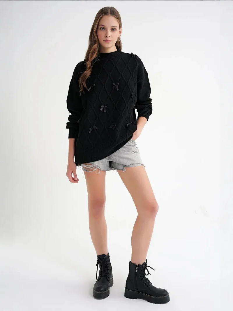MixRay Mixray Bow Detailed Oversize Knit Sweater