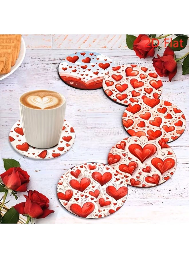 مجموعة من ٦ قواعد أكواب بتصميم قلوب حمراء وبيضاء. مناسبة لعيد الحب، عيد الميلاد، ولتزيين طاولة الطعام بلمسة رومانسية، هدية مثالية للأزواج. - Image 5