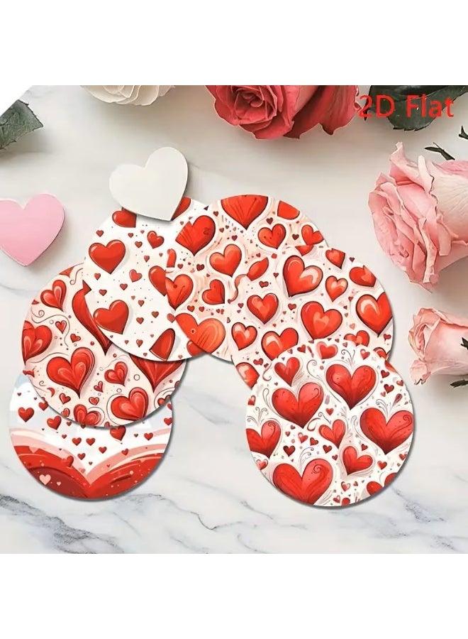 مجموعة من ٦ قواعد أكواب بتصميم قلوب حمراء وبيضاء. مناسبة لعيد الحب، عيد الميلاد، ولتزيين طاولة الطعام بلمسة رومانسية، هدية مثالية للأزواج. - Image 4