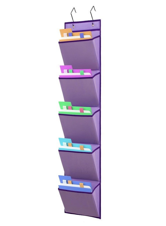 ANIZER Wall Mounted Hanging Mail Organizer Back to School Paper Organizer File Holder for Classroom Office Organization (5 POCKETS-PURPLE) - Image 1