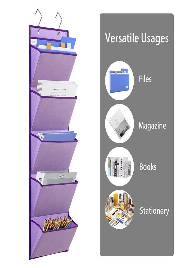 ANIZER Wall Mounted Hanging Mail Organizer Back to School Paper Organizer File Holder for Classroom Office Organization (5 POCKETS-PURPLE) - Image 2