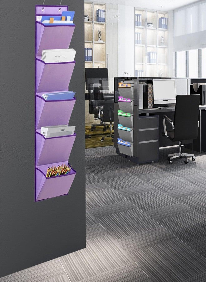 ANIZER Wall Mounted Hanging Mail Organizer Back to School Paper Organizer File Holder for Classroom Office Organization (5 POCKETS-PURPLE) - Image 4