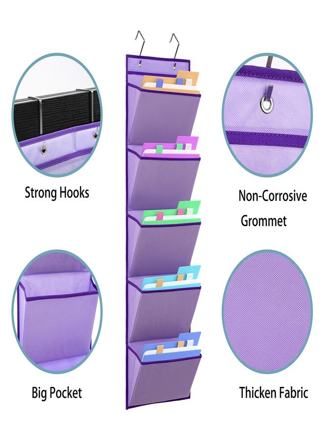 ANIZER Wall Mounted Hanging Mail Organizer Back to School Paper Organizer File Holder for Classroom Office Organization (5 POCKETS-PURPLE) - Image 3