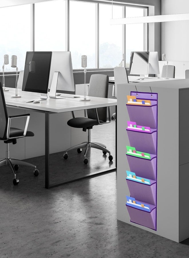 ANIZER Wall Mounted Hanging Mail Organizer Back to School Paper Organizer File Holder for Classroom Office Organization (5 POCKETS-PURPLE) - Image 5