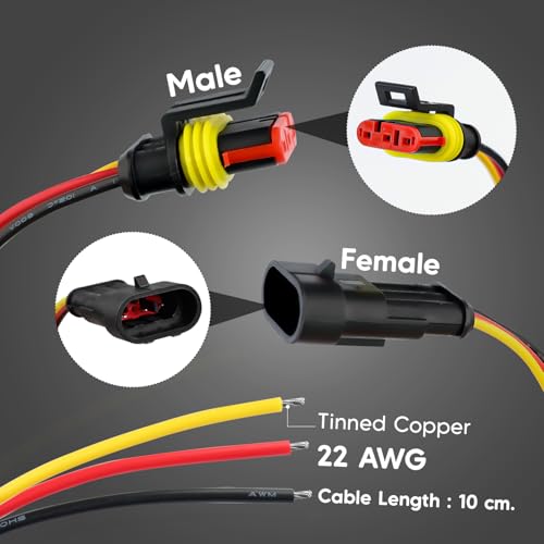 Ledvillage 3 Pin Ledvillage Electrical Connector Plug 6 Male + 6 Female Terminal Wire Connector 22AWG - 10 cm. Automotive Waterproof 3 Way Connector Set for Car, Truck, Boat (12 Kits) - Image 3