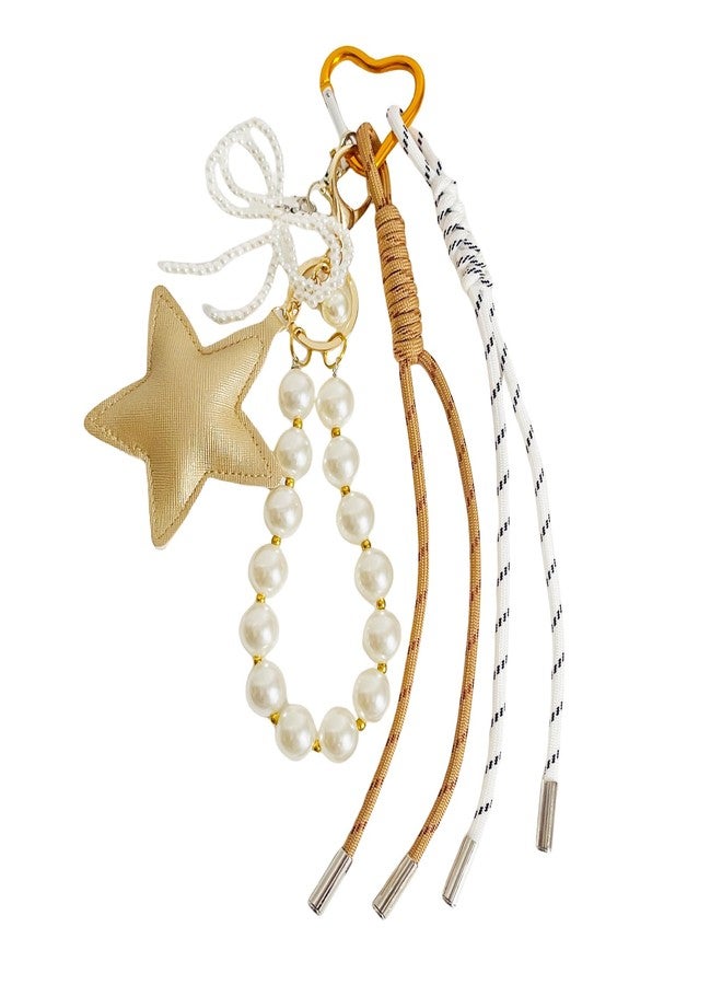 QTMY Cute Star Pearl Beaded Bow Rope Braided Keychain Bag Charms for Handbag Purse Backpack Accessories for Bogg Bag,672 - Image 1