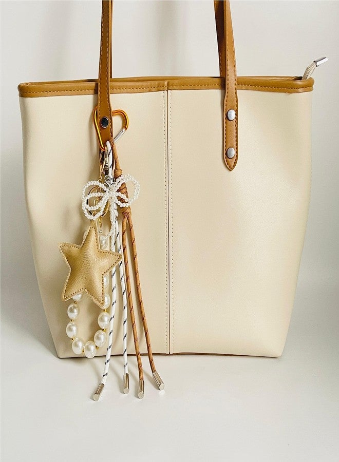 QTMY Cute Star Pearl Beaded Bow Rope Braided Keychain Bag Charms for Handbag Purse Backpack Accessories for Bogg Bag,672 - Image 4