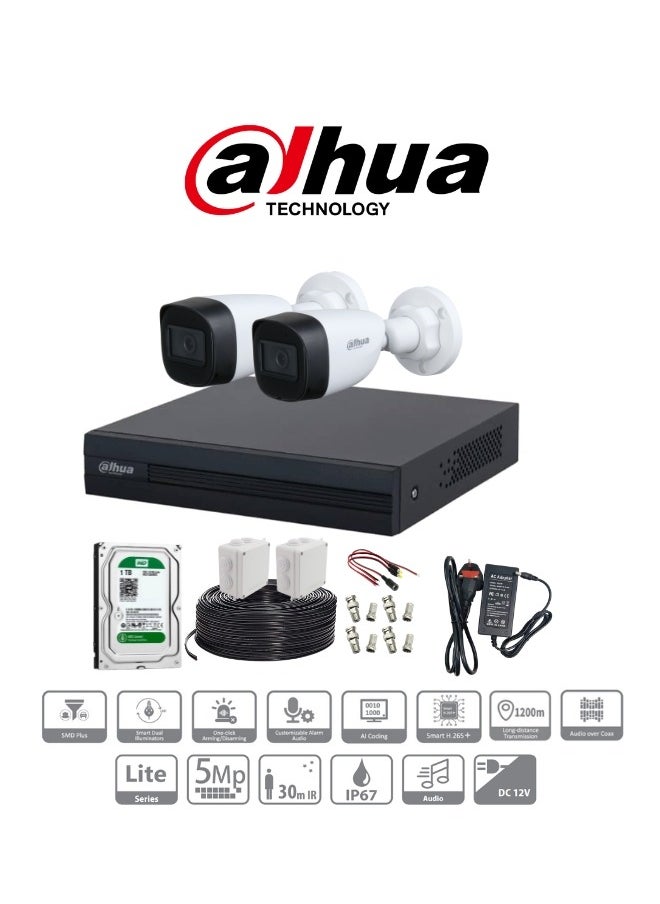 Dahua - 2PCS Analog DAHUA Outdoor  Camera Kit 5MP - Image 1