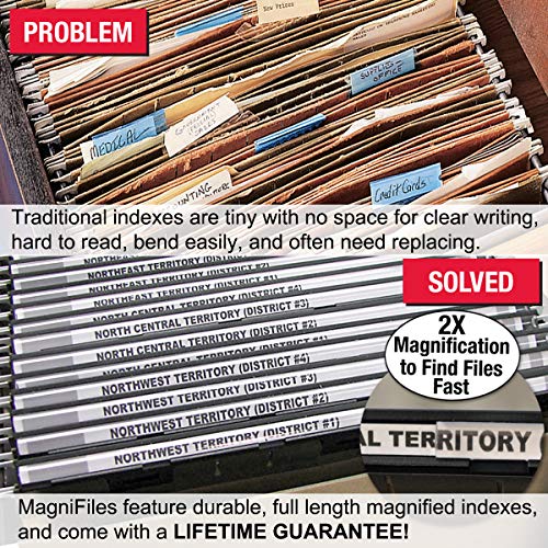 Ultimate Office New Ultimate Office MagniFile Insertable Hanging File Folder Tabs. Indexes That Double The Size of Your File Titles to Find Files Fast! (Set of 10), Black - Image 2