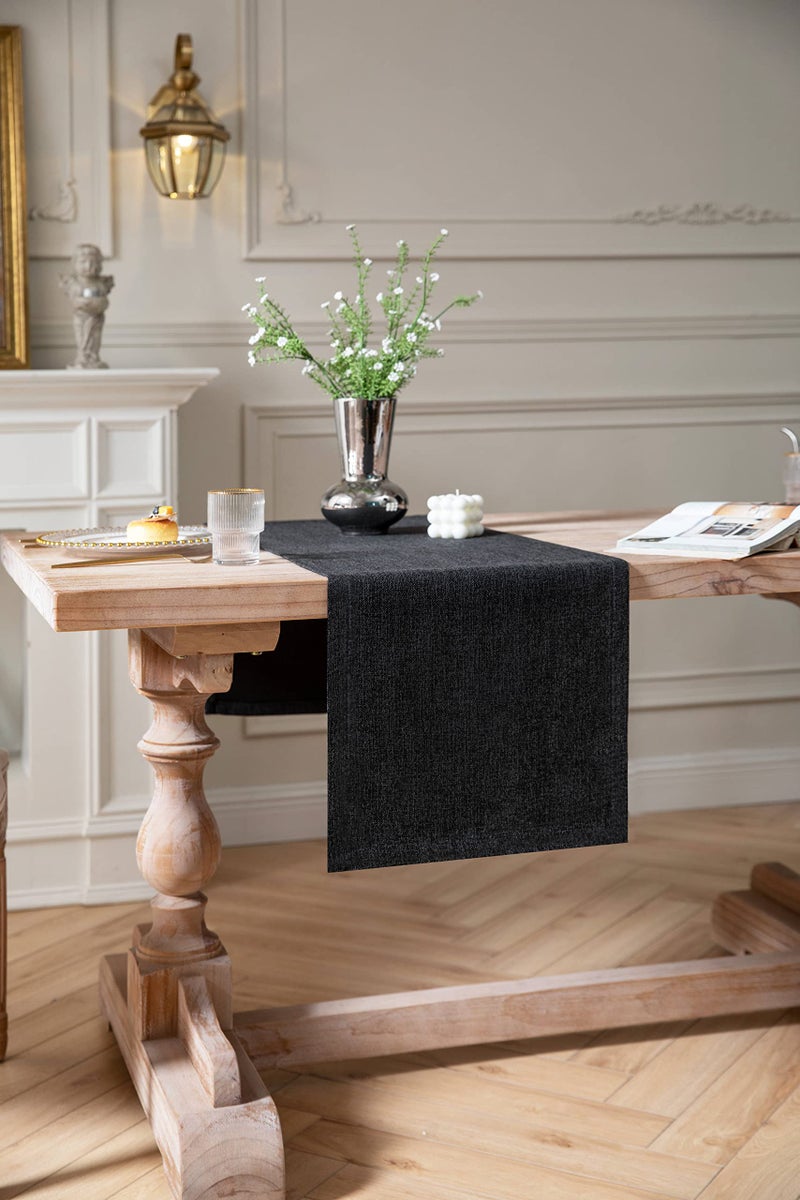 ZeeMart Burlap Style Farmhouse Table Runners 90 Inches Long  Black Rustic Woven Dining Table Runner for Everyday Use  14x90 Inches  Black - Image 2