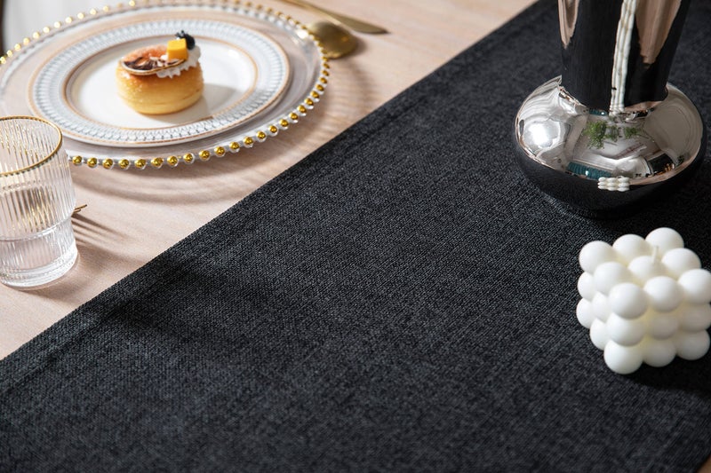 ZeeMart Burlap Style Farmhouse Table Runners 90 Inches Long  Black Rustic Woven Dining Table Runner for Everyday Use  14x90 Inches  Black - Image 4