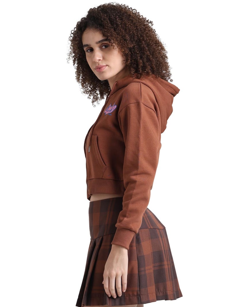ONLY Women Printed Cotton Crop Length Relaxed Fit Brown Sweatshirt - Image 5
