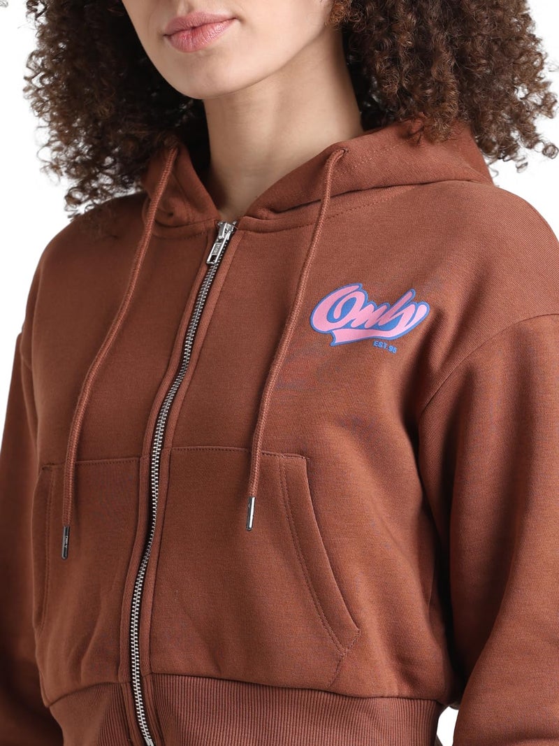 ONLY Women Printed Cotton Crop Length Relaxed Fit Brown Sweatshirt - Image 4