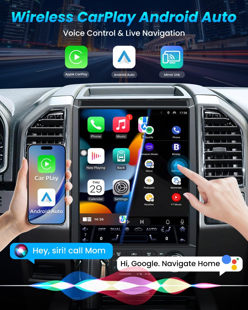 Jufodrca [8Core 4GB+64GB] Car Stereo Radio for Ford F150 2015 2016 2017 2018 2019 2020: 12.1'' HD Tesla Style Touch Screen with Wireless Carplay Android Auto GPS 5GWiFi BT5.0 FM AM RDS DSP SWC - Image 3