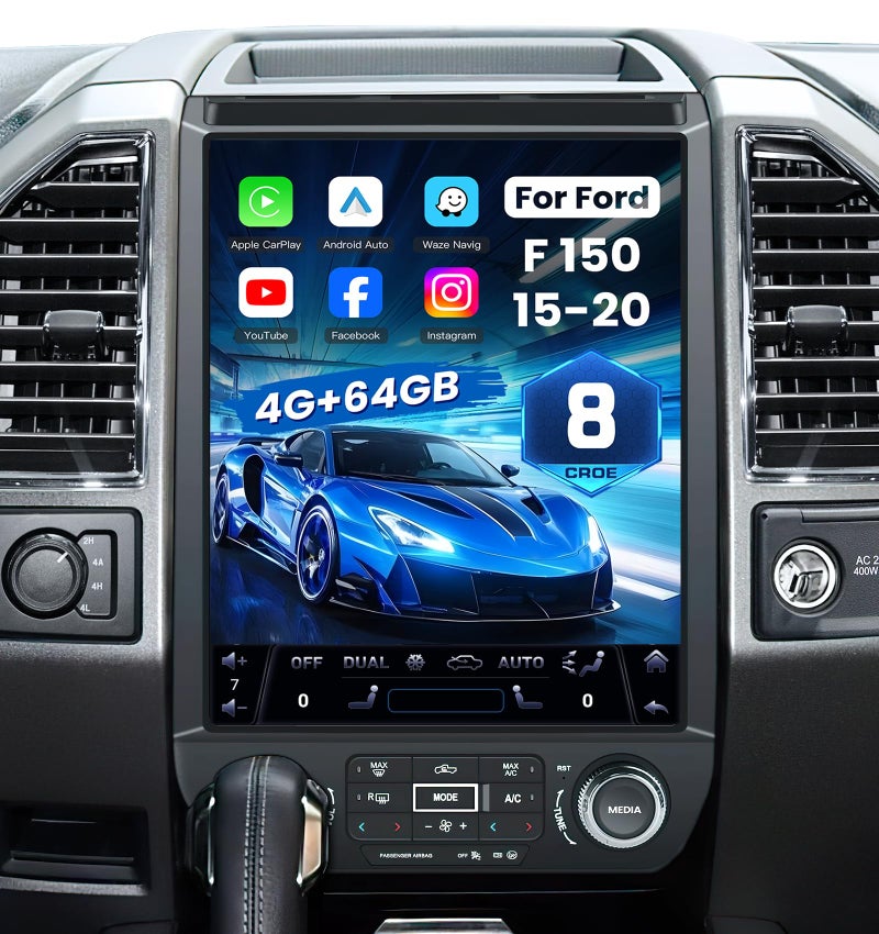 Jufodrca [8Core 4GB+64GB] Car Stereo Radio for Ford F150 2015 2016 2017 2018 2019 2020: 12.1'' HD Tesla Style Touch Screen with Wireless Carplay Android Auto GPS 5GWiFi BT5.0 FM AM RDS DSP SWC - Image 1