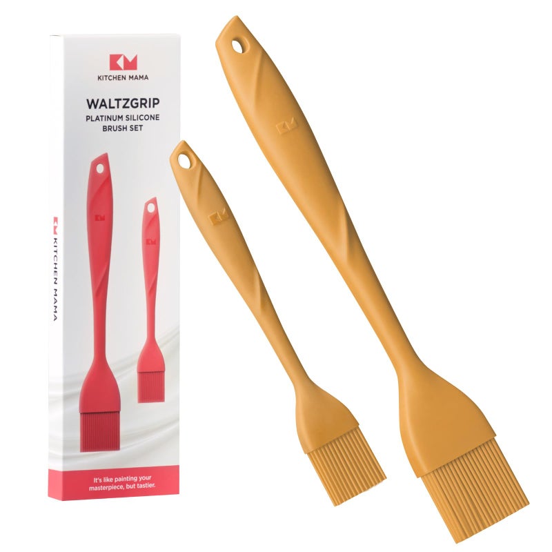 Kitchen Mama WaltzGrip Platinum Silicone Basting Pastry Brush: Set of 2 Heat-Resistant Brushes Utensils for Cooking, Baking, Grilling, Barbecue, and Spreading Oil, Butter, Egg (Yellow) - Image 1