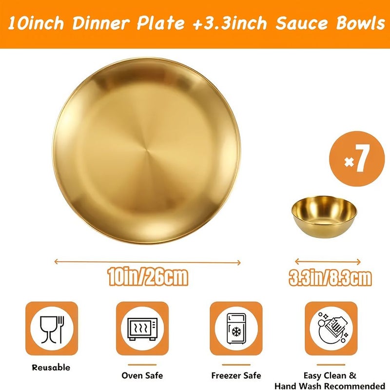 Golden 8pcs Stainless Steel Sauce Bowl And Tray Set Durable Plate For Entertaining - Image 4