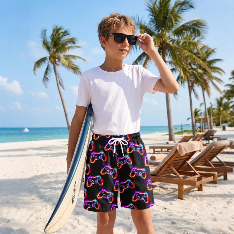 OlyPegic Boys Swim Trunks Size 10-12, Bathing Suit Boys Swimsuit Swim Shorts Swimwear Quick Dry Swim Trunks with Compression Liner Kids Beach Board Running Shorts Game Console Youth - Image 2