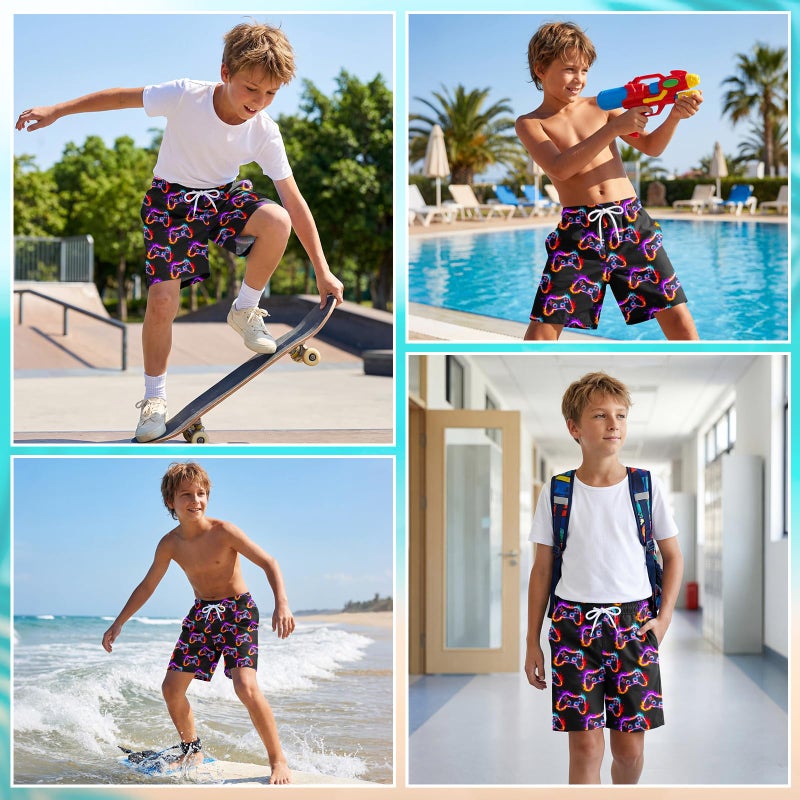 OlyPegic Boys Swim Trunks Size 10-12, Bathing Suit Boys Swimsuit Swim Shorts Swimwear Quick Dry Swim Trunks with Compression Liner Kids Beach Board Running Shorts Game Console Youth - Image 3