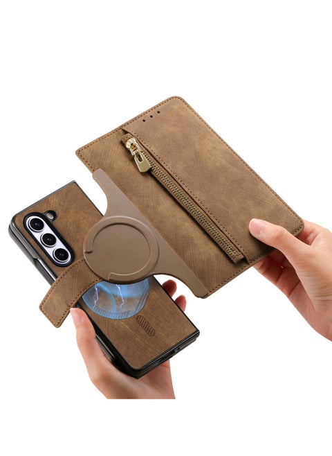 The clap case is compatible with Samsung Galaxy Z Fold 5/4/3 phone cases, Z Fold 6 Magnetic Wallet Case, 2-in-1 Vintage Leather Folio Wallet, Magnetic Detachable Slim Phone Case