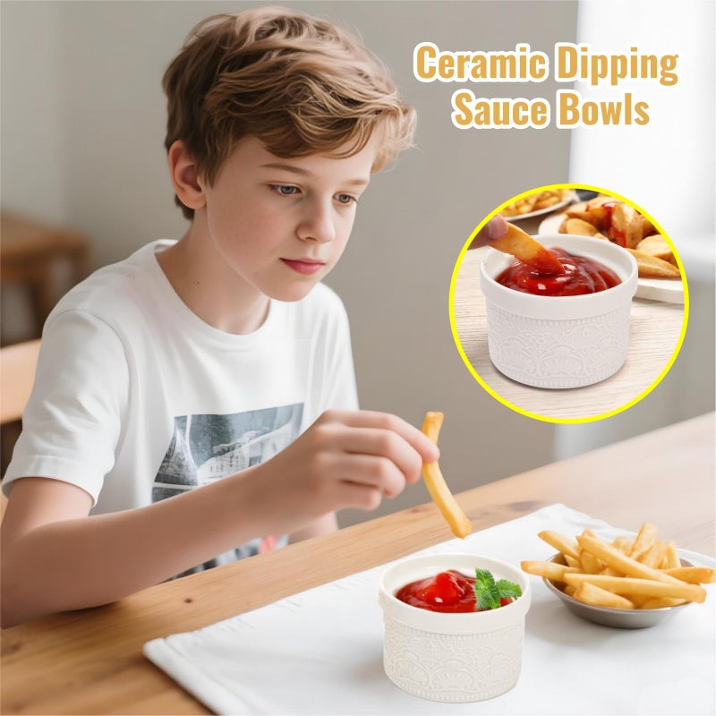 Acshio Set of 3 Ceramic Dipping Sauce Bowls, 5 Oz Condiment Seasoning Jars with Lid Spoon Bamboo Tray, Small Appetizer Serving Tray Soy Sauce Dish for Snacks, Appetizers, Sauces - Image 5