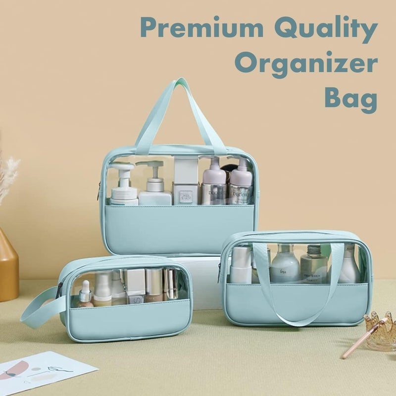 HOOPOES Travel Toiletry Pouch for Women  Men Portable Cosmetic Organizer Bag for FullSized Shampoo Brushes Set Toys Stationery Bathroom  Makeup Accessories Pink 3 pcs Set - Image 2