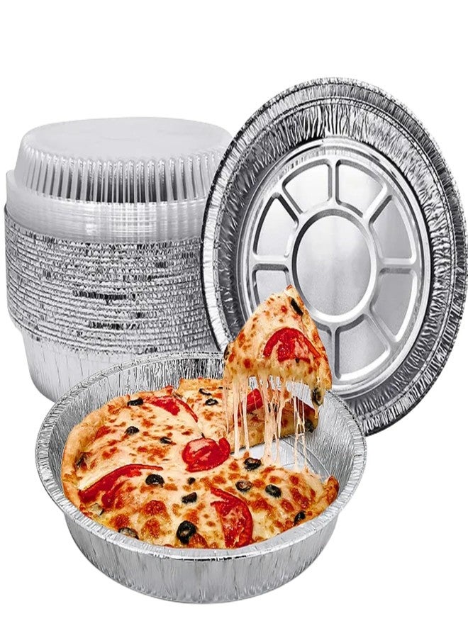 LUCKMETA 9'' Inch Round Tin Foil Pans Disposable Aluminum Pans with Clear Lids (30 Pack), Freezer & Oven Safe - For Baking, Cooking, Storage, Roasting, & Reheating, Recyclable, Pack of 30 - Image 1