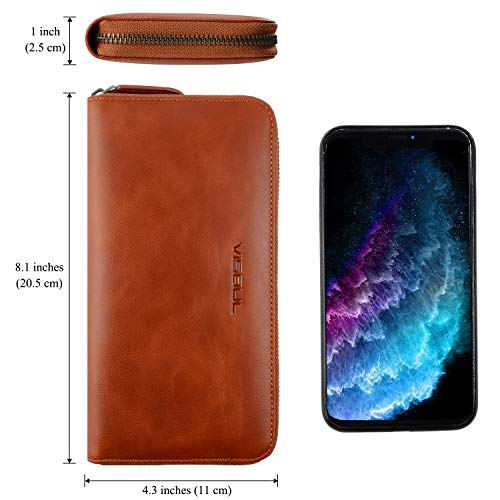 VISOUL Leather Long Zipper Pouch Wallet for Men and Women with RFID Blocking, Large Clutch Cash Long Wallet with Zipper (Orange) - Image 5