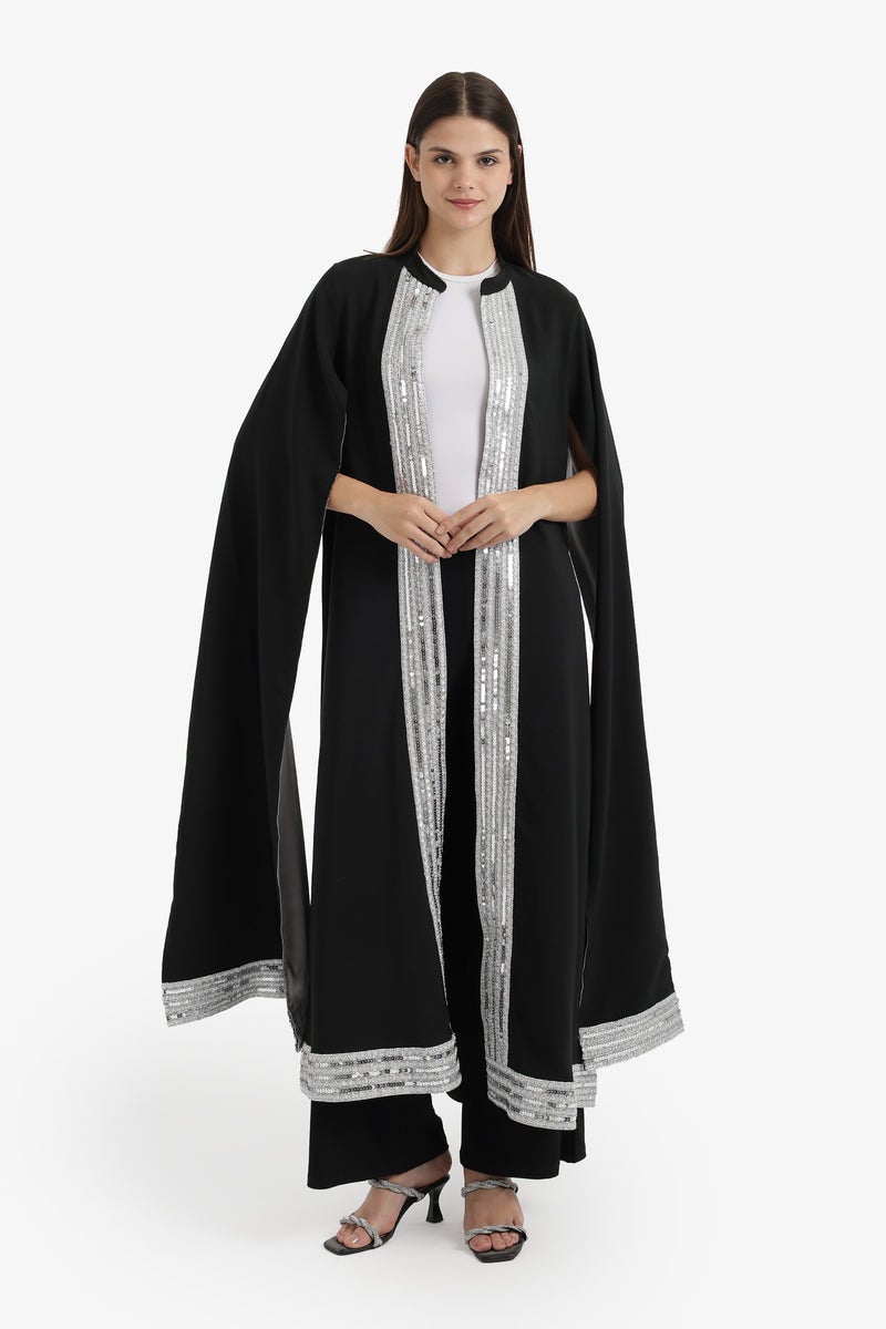 Carina Sequin-Trimmed Cape Kimono - Image 1