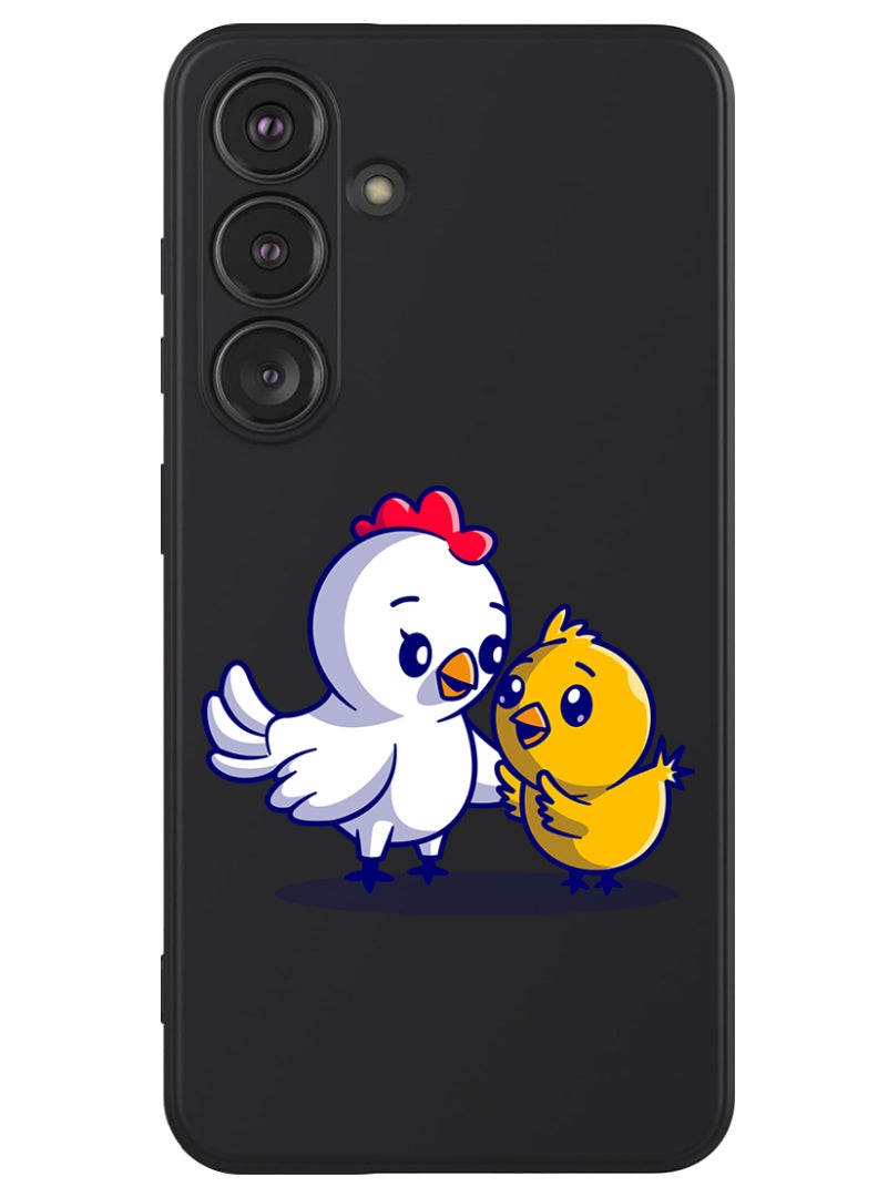 Theodor Protective Slim Fit Case Liquid Silicone Cover with Full Body Protection Anti-Scratch Shockproof Case For Samsung Galaxy S24 (Black) - Chicken & Hen - Image 1