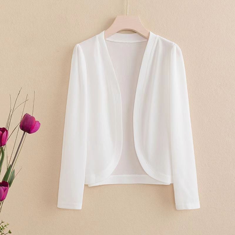 Spring Summer Knit Cardigan Shawl Short Coat Black [Shawl] - Image 2