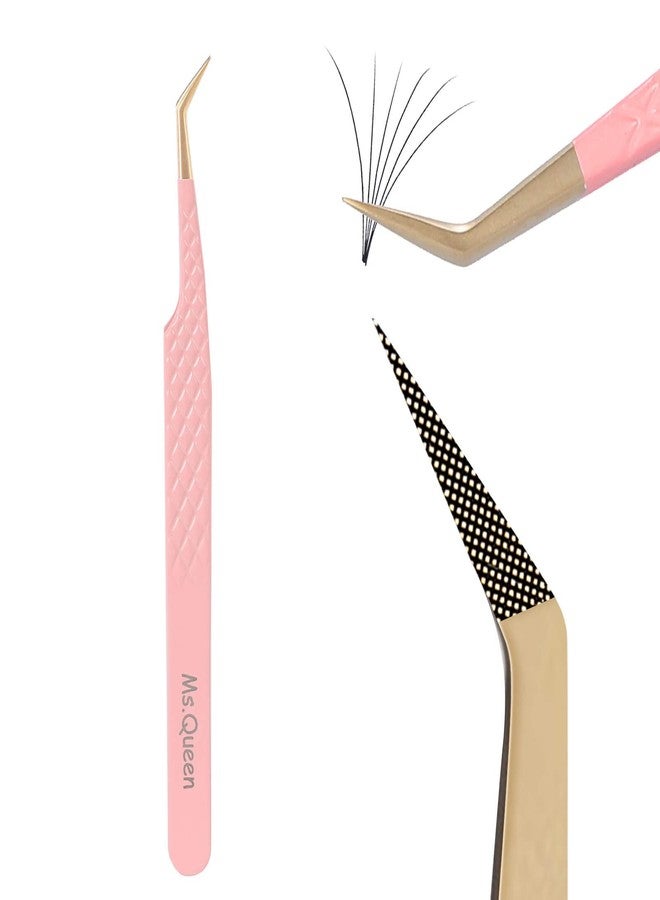 Ms.Queen 45 Degree Tweezers for Lash Extensions,Precision Fiber Tip Eyelash Tweezers for Volume Eyelash Extensions - Image 1
