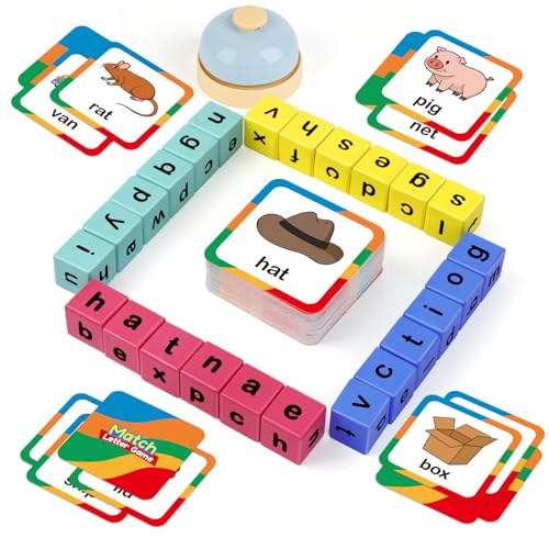 Edulok Word Race Cube Preschool Wooden Alphabet Letter Blocks Phonics Matching Games CVC Word Learning Toys - Image 1
