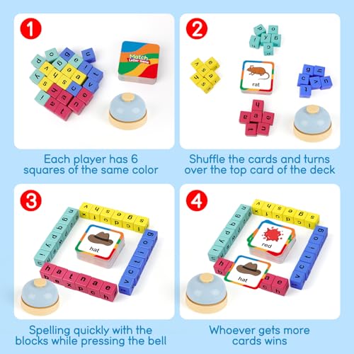 Edulok Word Race Cube Preschool Wooden Alphabet Letter Blocks Phonics Matching Games CVC Word Learning Toys - Image 5