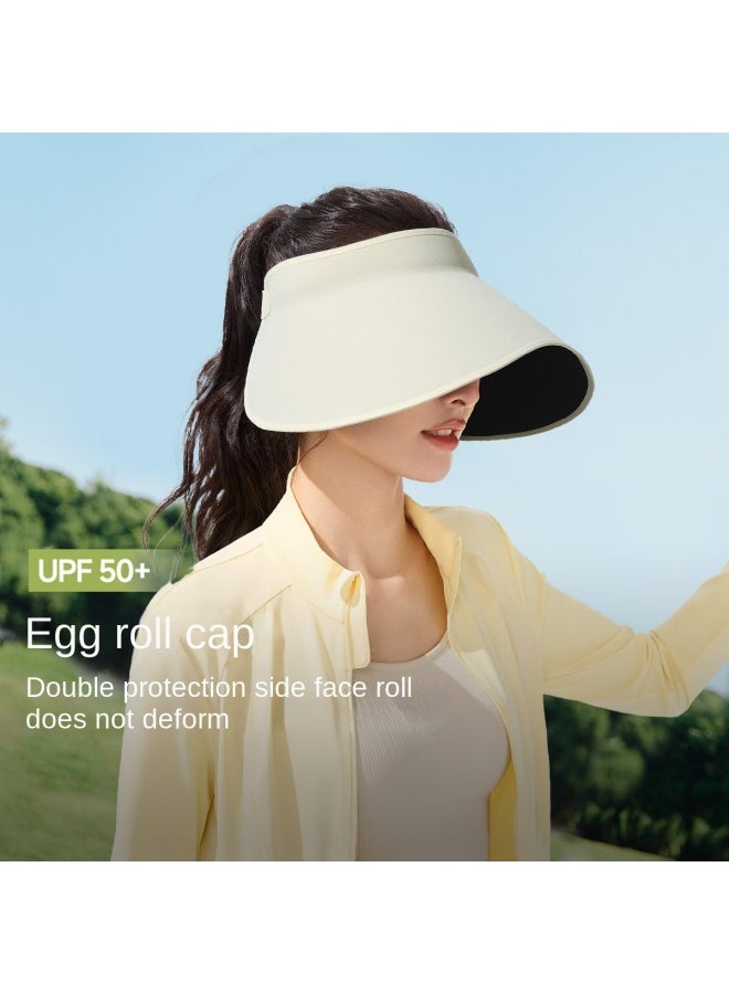 EASY To-store Side-face Sun Hat】spring And Summer Wide Brim Black Glue Open-top Lampshade Hat For Women, Uv Protection - Image 2