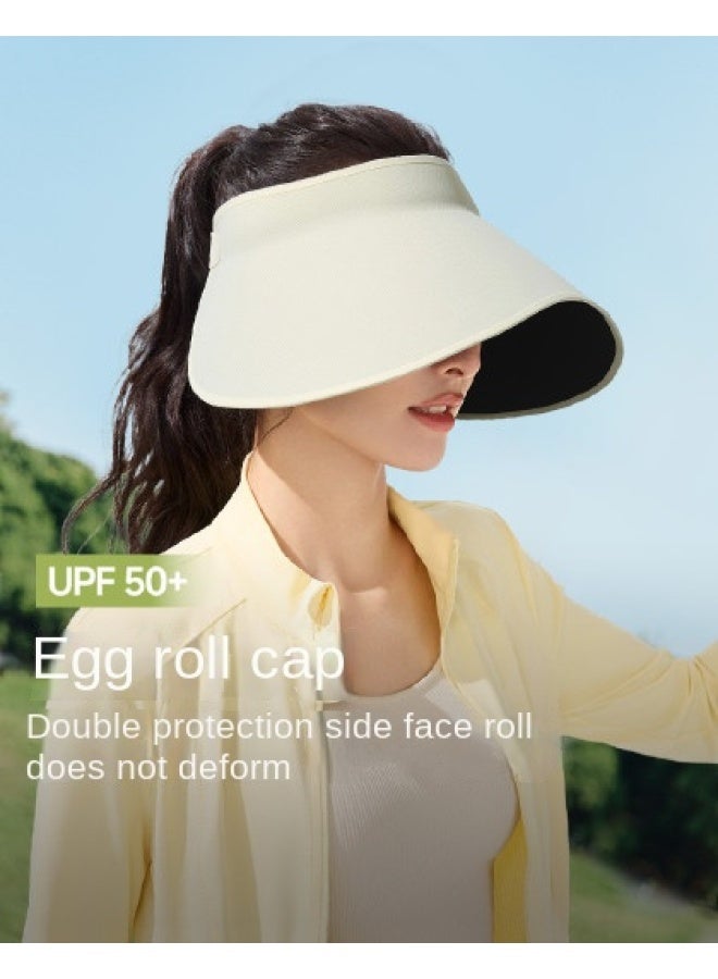 EASY To-store Side-face Sun Hat】spring And Summer Wide Brim Black Glue Open-top Lampshade Hat For Women, Uv Protection - Image 1